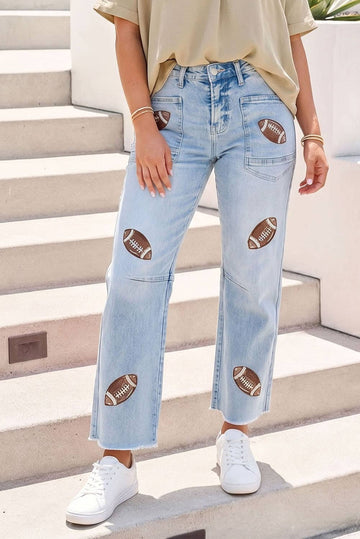 Game Day Real Sequin High Waist Patchwork Shift Jeans|S-4X